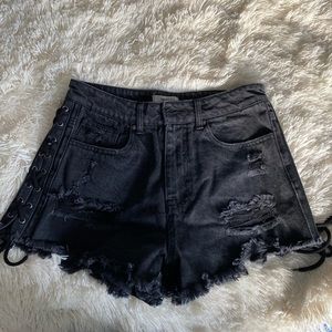black jean shorts